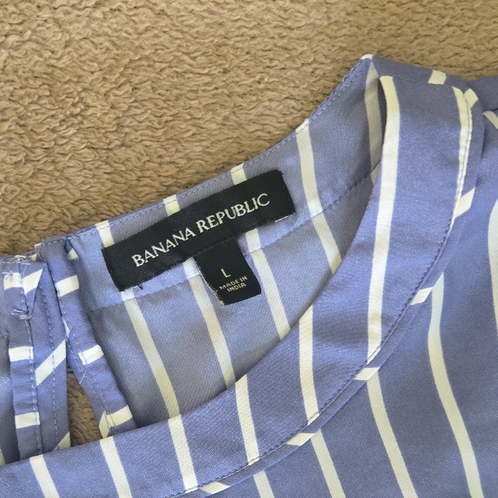 Banana Republic Blue White Striped Ruffle Sleeve Blouse Top Large - Picture 2 of 8